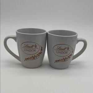 Lindt Lindor Coffee Tea Mug Cup White with Gold Leaf Embossing 14oz (Set of 2)
